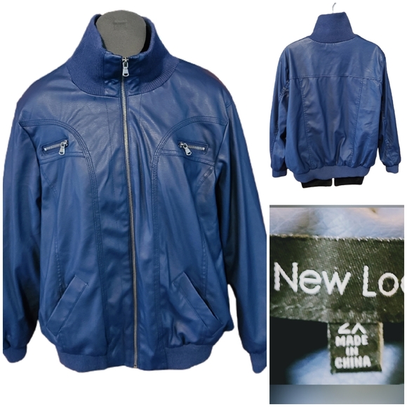 NEW LOOK BLUE VEGAN BOMBER JACKET SIZE 3X - Picture 4 of 4